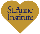 Logo of St. Anne Institute featuring a Donation for St. Anne Institute heart shape with text and a cross inside the heart.