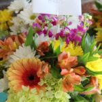 A bunch of flowers in a vase.