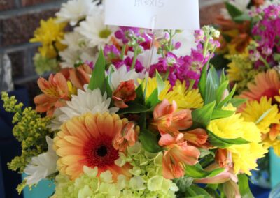 A bunch of flowers in a vase.