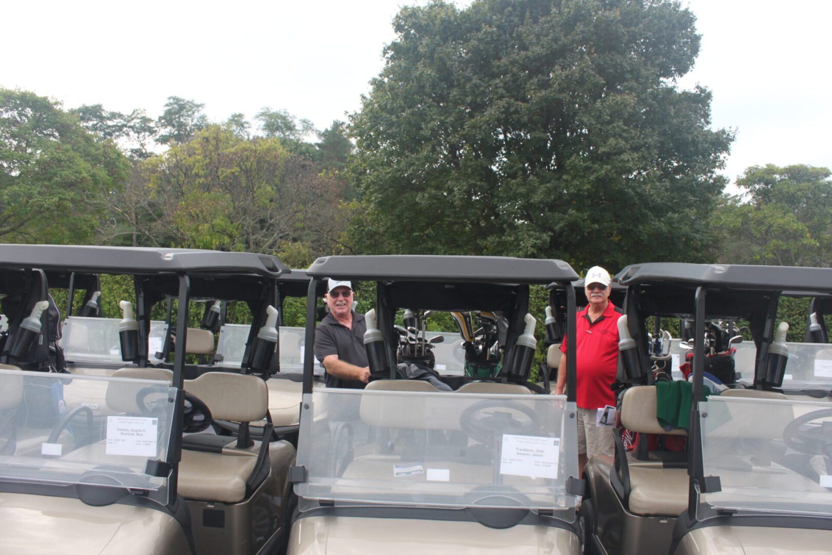 A group of golf carts.