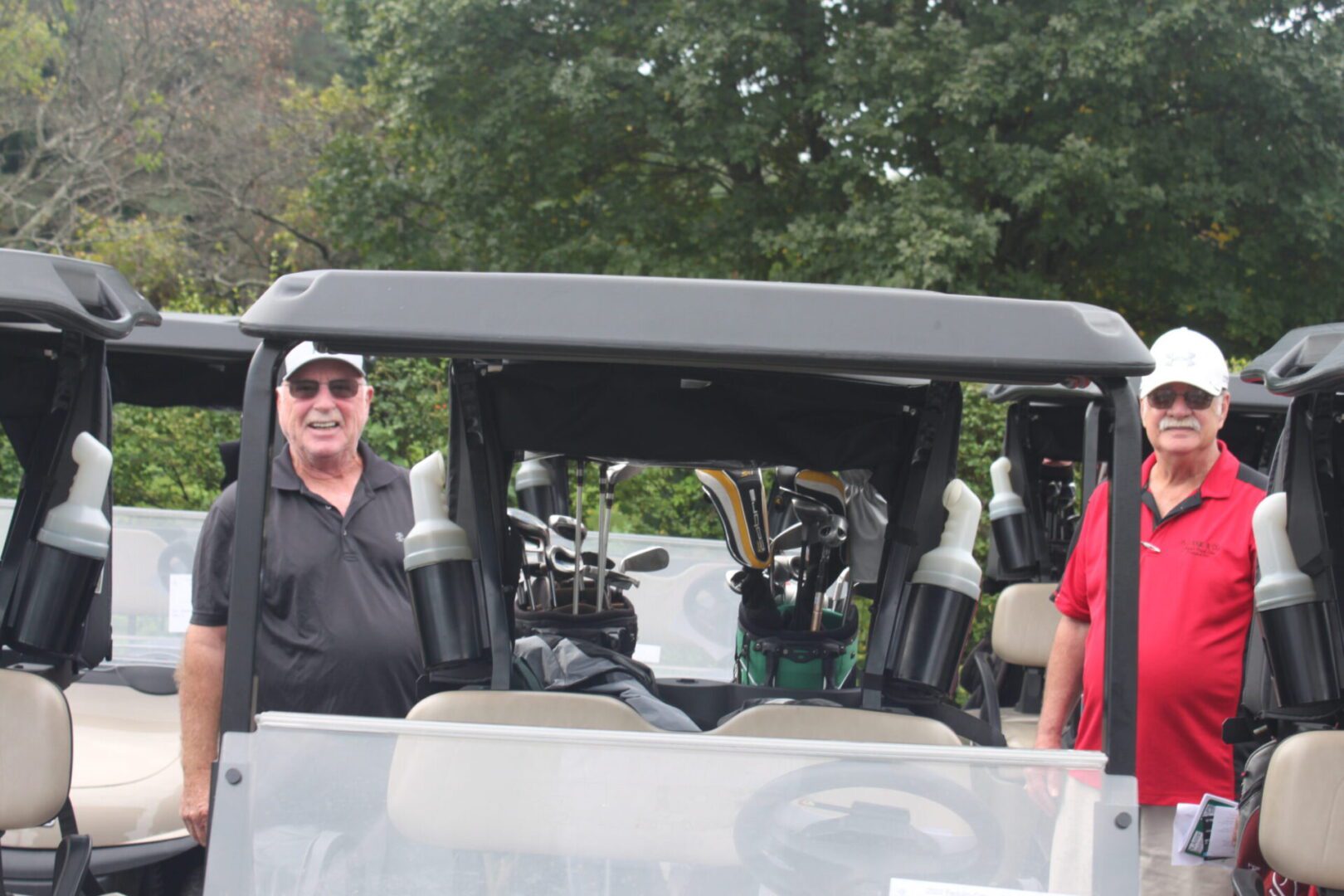 A group of golf carts.