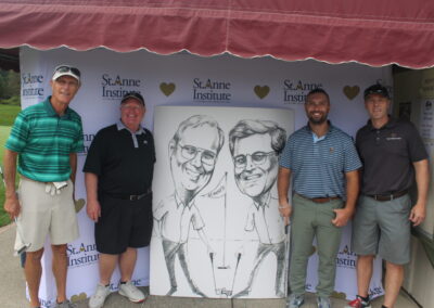 A group of men posing for a caricature.