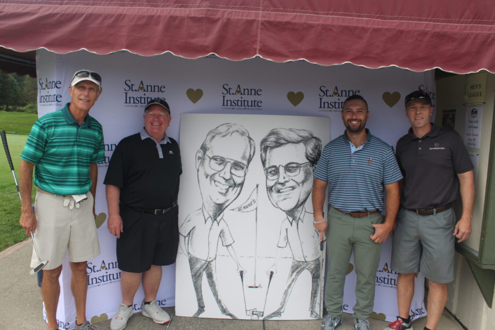 A group of men posing for a caricature.