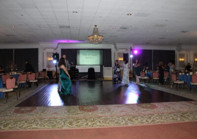 A group of people dancing in a ballroom.